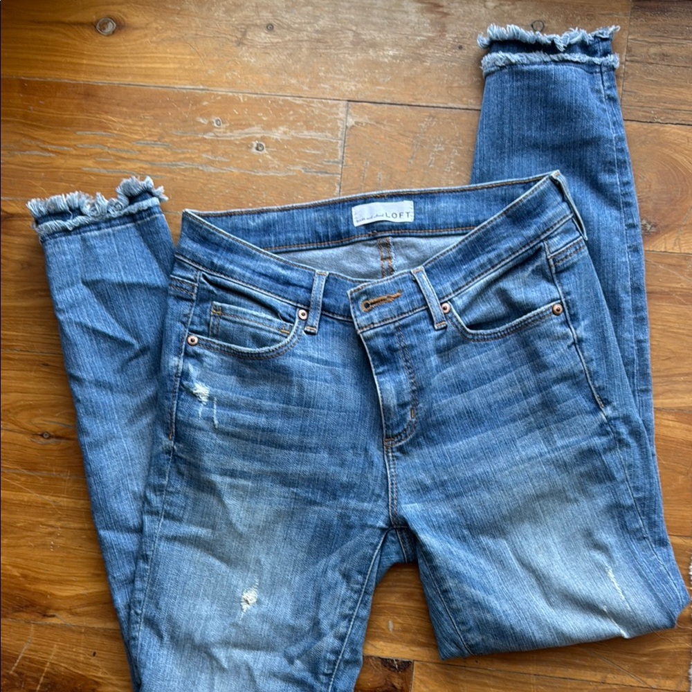 LOFT Blue Ankle Cropped Jeans with Distressed Details
